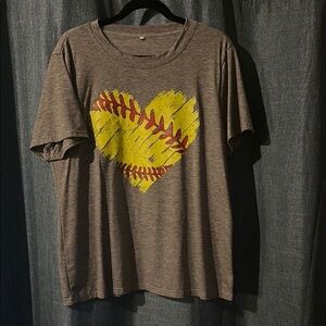 Grey T-Shirt with Heart Softball Design